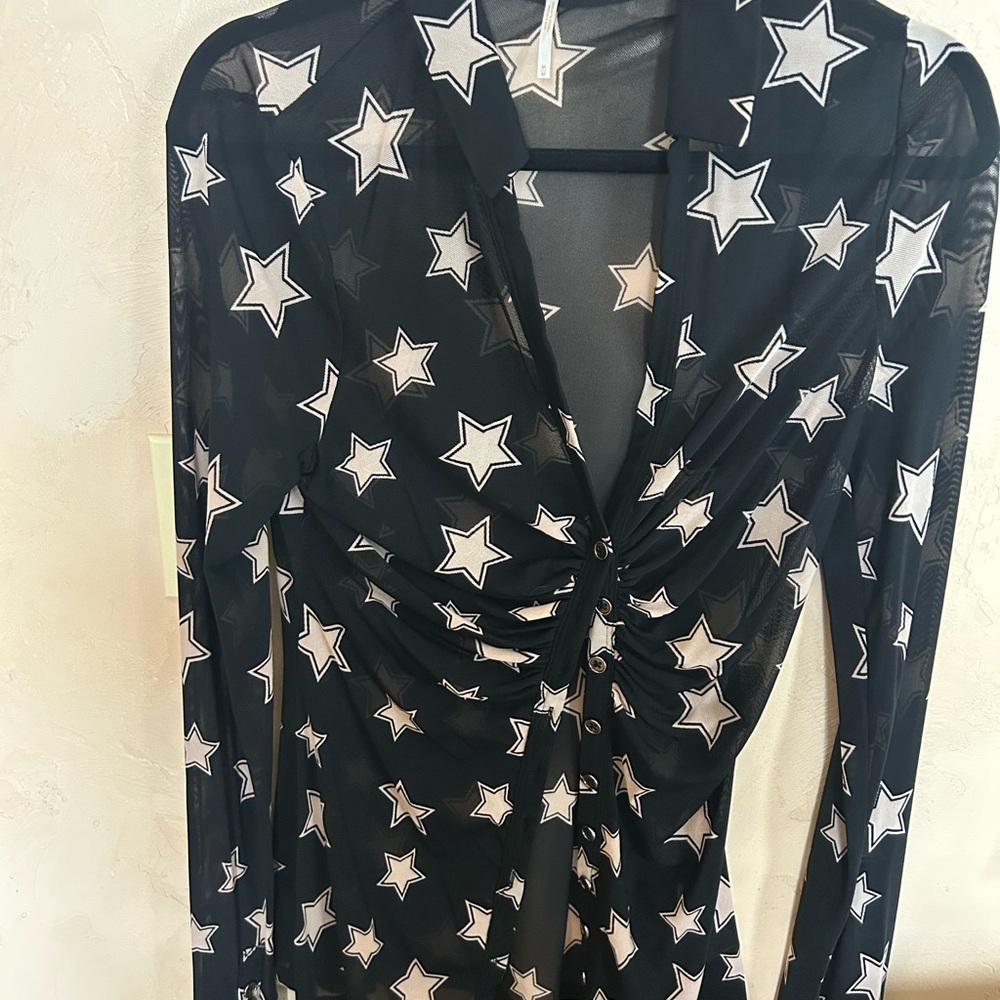 Free People Black Star Print Blouse
